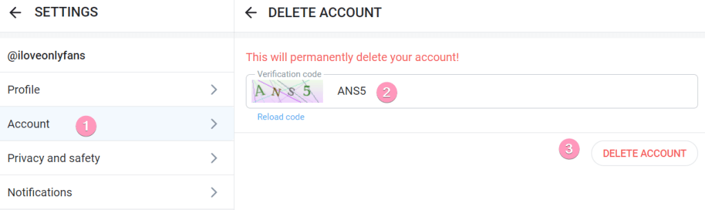 delete onlyfans accounts on website