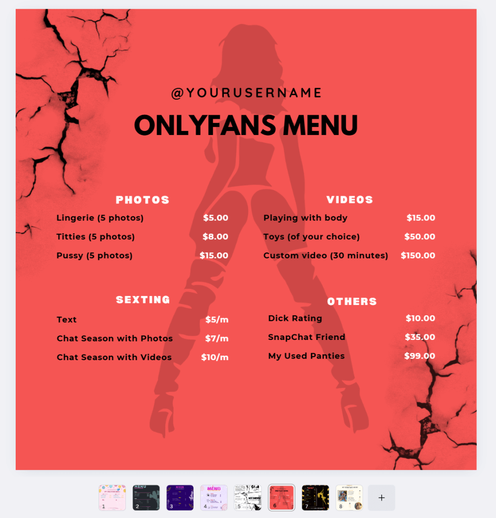 free onlyfans menu templates